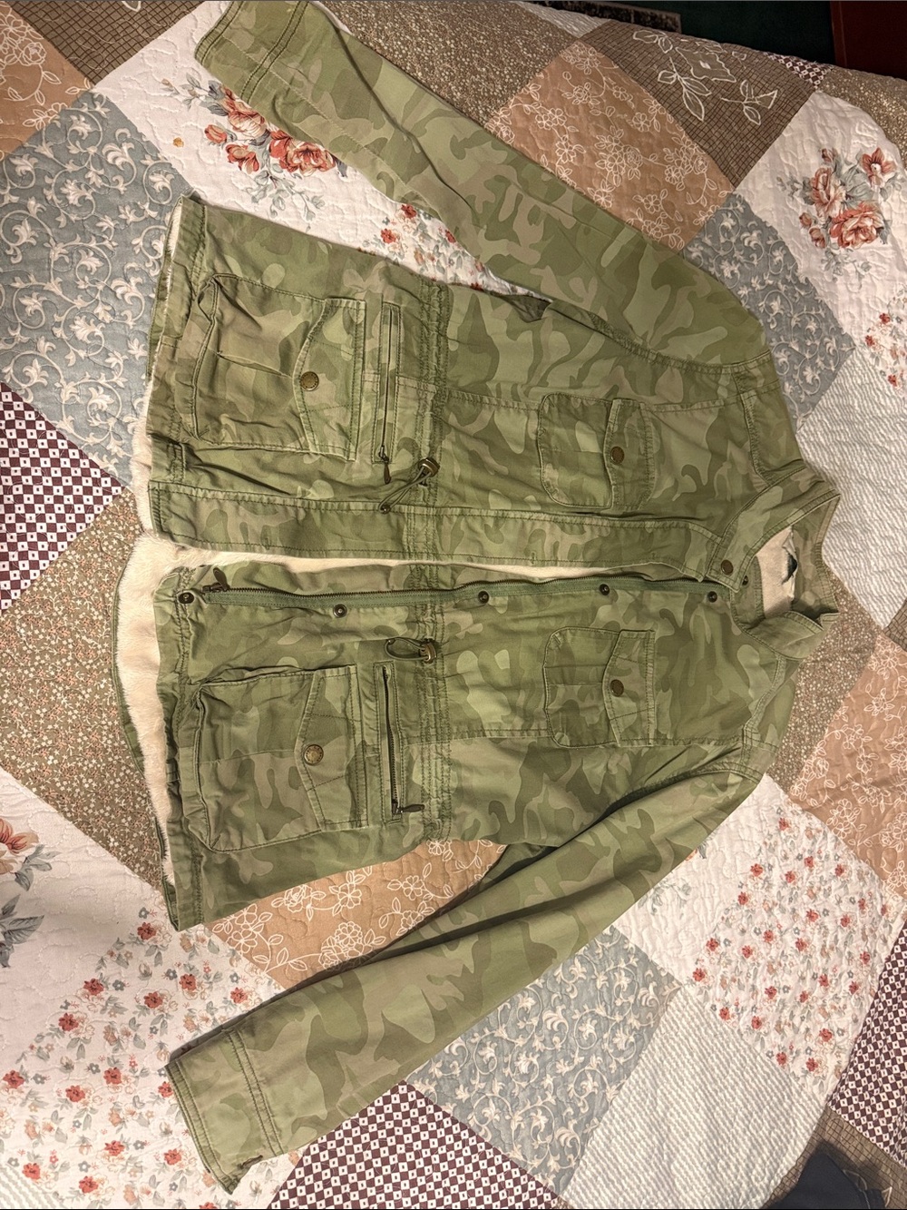 L.L. Bean Kids Camo Sherpa-Lined Jean Jacket - Olive Green